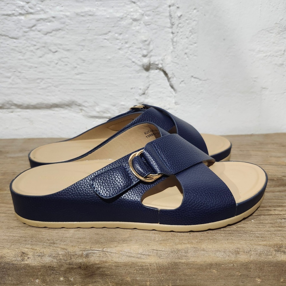 Patrizia by Spring Step Rutha Navy Blue Slide Sandals Womens 9 Platform Buckle